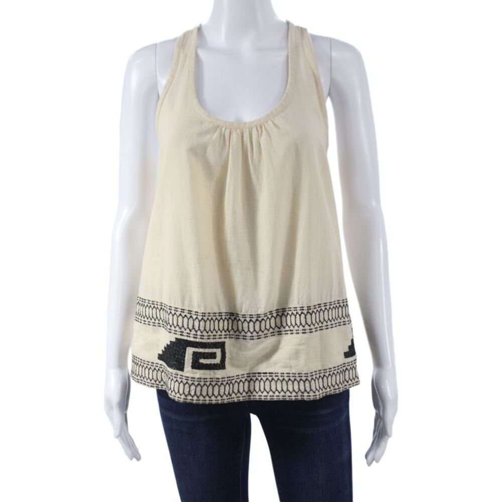 Bsbee Womens Camisole Beige Khadi Cotton Geometric Scoop Neck Boho Size XS